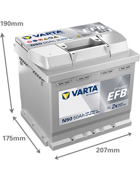 VARTA DYNAMIC EFB N50 12V 50Ah 550A - Borna Normala (dreapta +)