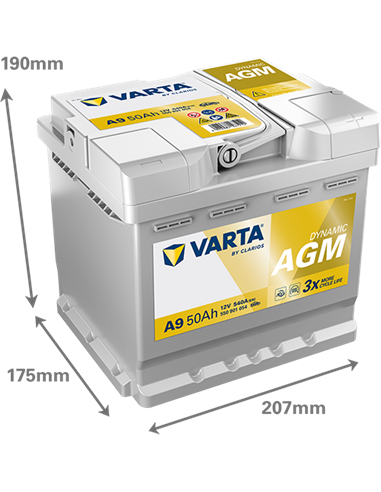 VARTA DYNAMIC AGM START-STOP A9 12V 50Ah 540A - Borna Normala (dreapta +)