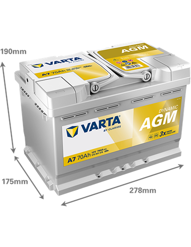 VARTA DYNAMIC AGM A7 12V 70Ah 760A - Borna Normala (dreapta +)