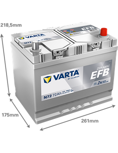 VARTA DYNAMIC EFB N72 12V 72Ah 760A - Borna Normala (dreapta +) 2