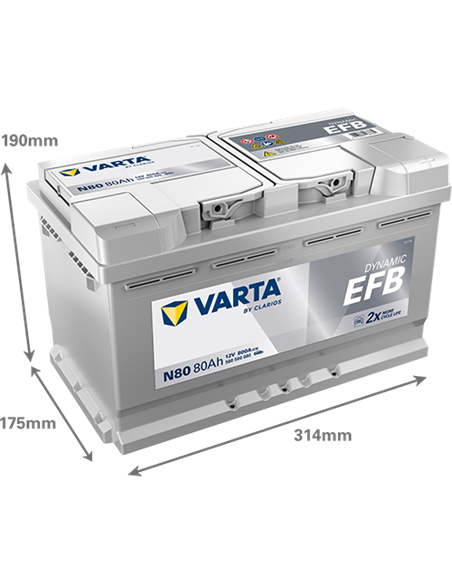 VARTA DYNAMIC EFB N80 12V 80Ah 800A - Borna Normala (dreapta +)