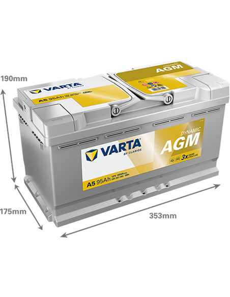 VARTA DYNAMIC AGM START-STOP A5 12V 95Ah 850A - Borna Normala (dreapta +)