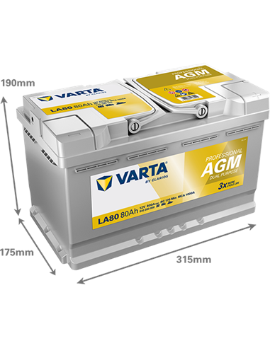 VARTA PROFESSIONAL AGM LA80 12V 80Ah 800A - Borna Normala (dreapta +)